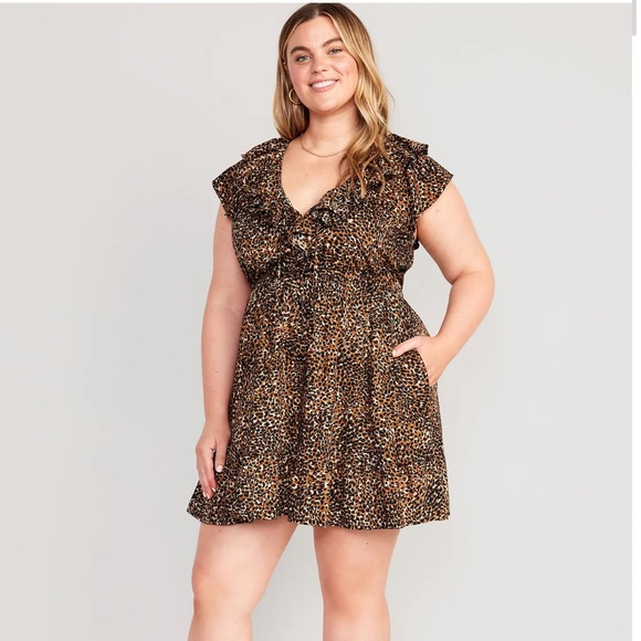 NWT OLD NAVY Waist-Defined Ruffle-Trim Mini Dress Color: Wild Spots - Picture 4 of 7
